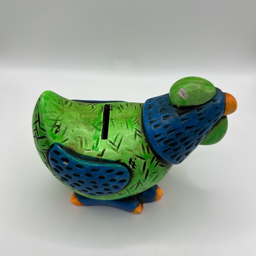 Colorful Green & Orange Chicken Hen Slot Coin Piggy Bank Figurine Collectible - Picture 9 of 16